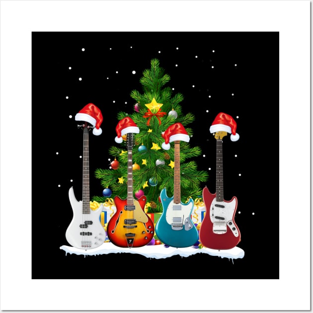 Santa Hat Electric Guitar Classical Guitar Christmas Wall Art by TeeSky